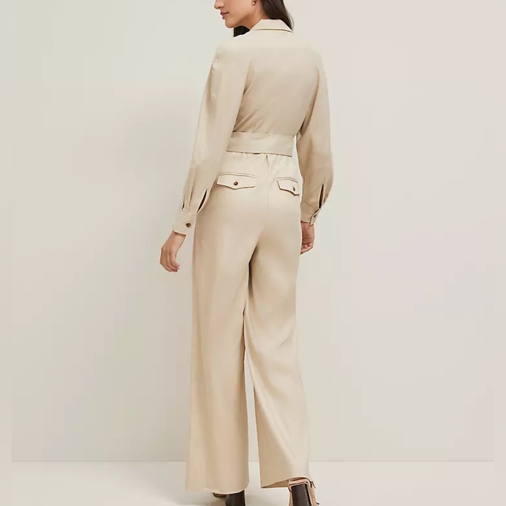 Ann Taylor Beige Linen Blend Wide-Leg Jumpsuit Size 14 - Picture 2 of 9